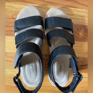 Clarks Jillian Claire Black Sandals with White Soles